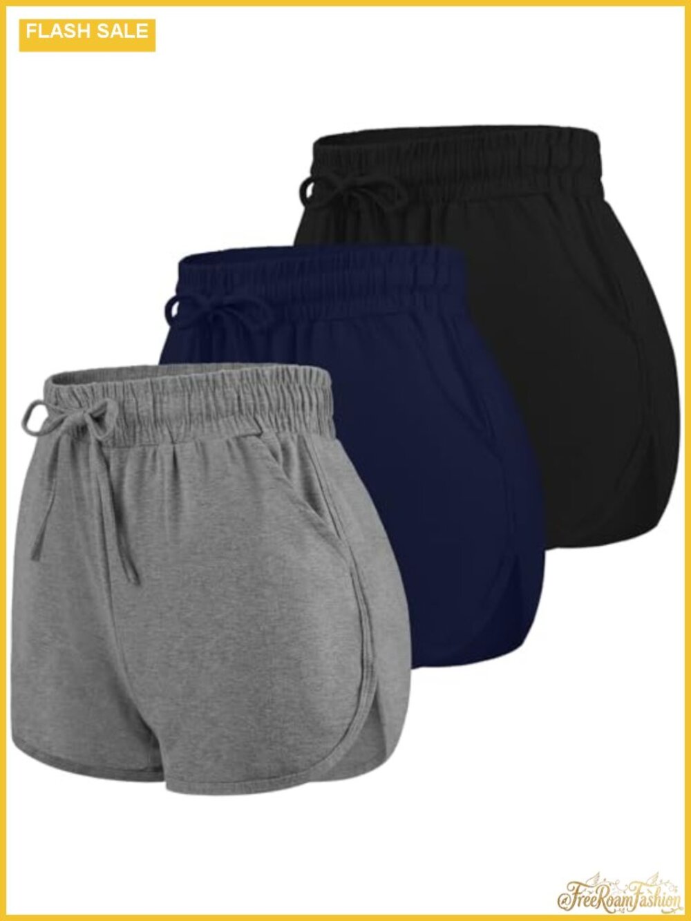 3 Pack Women's Cotton Sport Shorts with Drawstring and Pockets